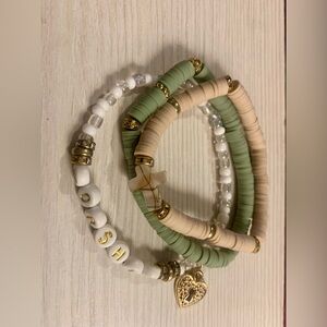 Chic Green and Cream Beaded Bracelet Set